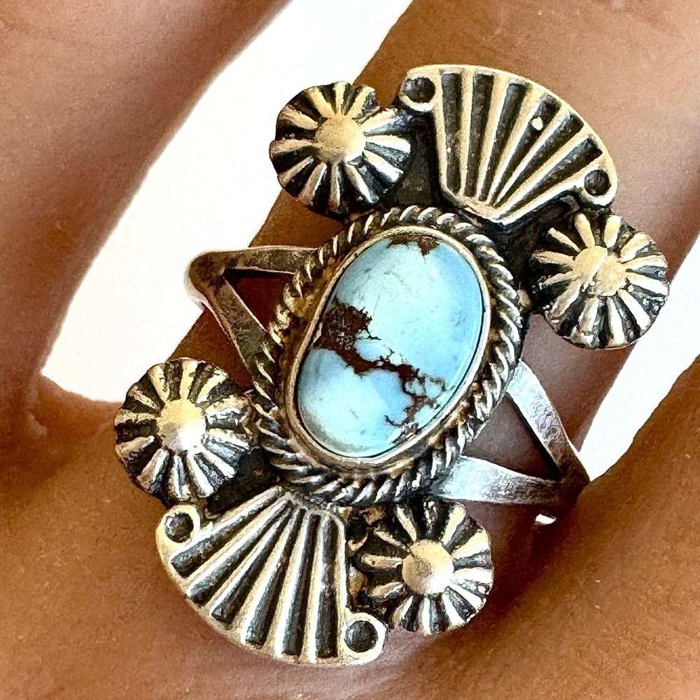 Navajo Golden Hills Turquoise Ring Sz 8 Sterling Blue Native American Handmade